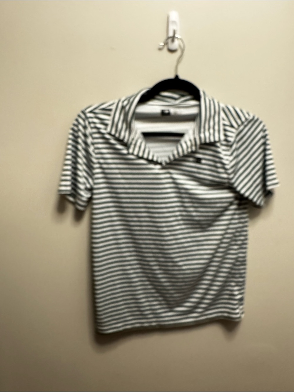 Youth New Balance Green & White Striped Polo